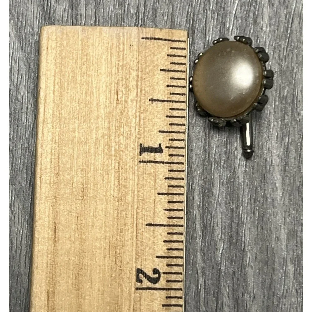 Vintage Style Faux Pearl Cufflinks Men's Silver Tone Round Dress Shirt